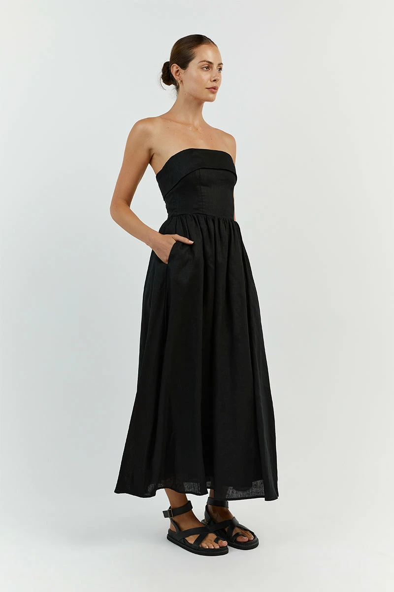 DISSH ALLIE BLACK LINEN MIDI DRESS 3 DISSH ALLIE BLACK LINEN MIDI DRESS - Image 3