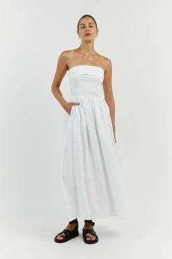 DISSH ALLIE WHITE LINEN MIDI DRESS