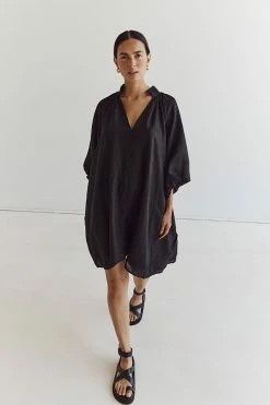 DISSH MATHER BLACK LINEN SMOCK DRESS 11 DISSH MATHER BLACK LINEN SMOCK DRESS -DISSH all-clothing Shop DFS11596BK.600