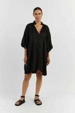DISSH MATHER BLACK LINEN SMOCK DRESS