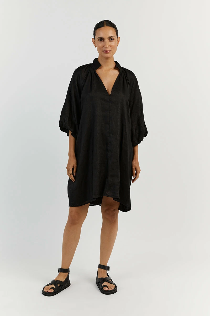 DISSH MATHER BLACK LINEN SMOCK DRESS 1 DISSH MATHER BLACK LINEN SMOCK DRESS