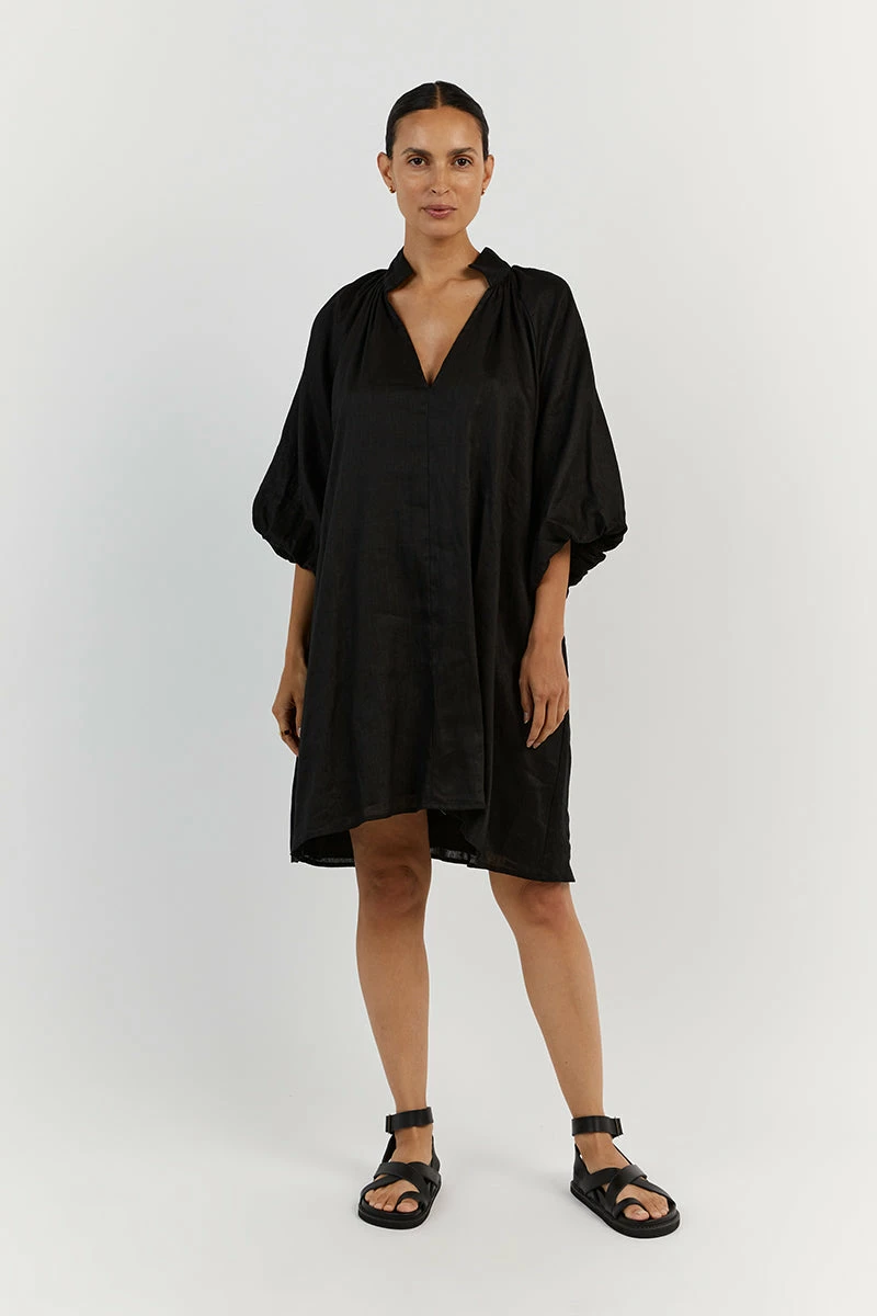 DISSH MATHER BLACK LINEN SMOCK DRESS 2 DISSH MATHER BLACK LINEN SMOCK DRESS - Image 2