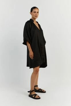 DISSH MATHER BLACK LINEN SMOCK DRESS 8 DISSH MATHER BLACK LINEN SMOCK DRESS -DISSH all-clothing Shop DFS11596BK.600 12