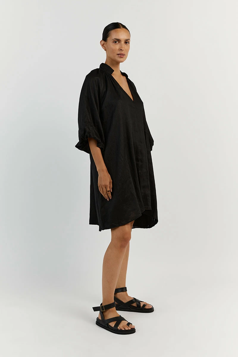 DISSH MATHER BLACK LINEN SMOCK DRESS 3 DISSH MATHER BLACK LINEN SMOCK DRESS - Image 3