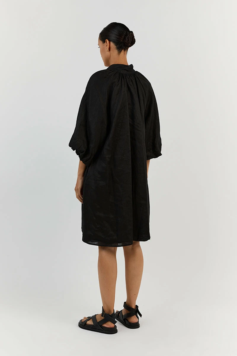 DISSH MATHER BLACK LINEN SMOCK DRESS 4 DISSH MATHER BLACK LINEN SMOCK DRESS - Image 4