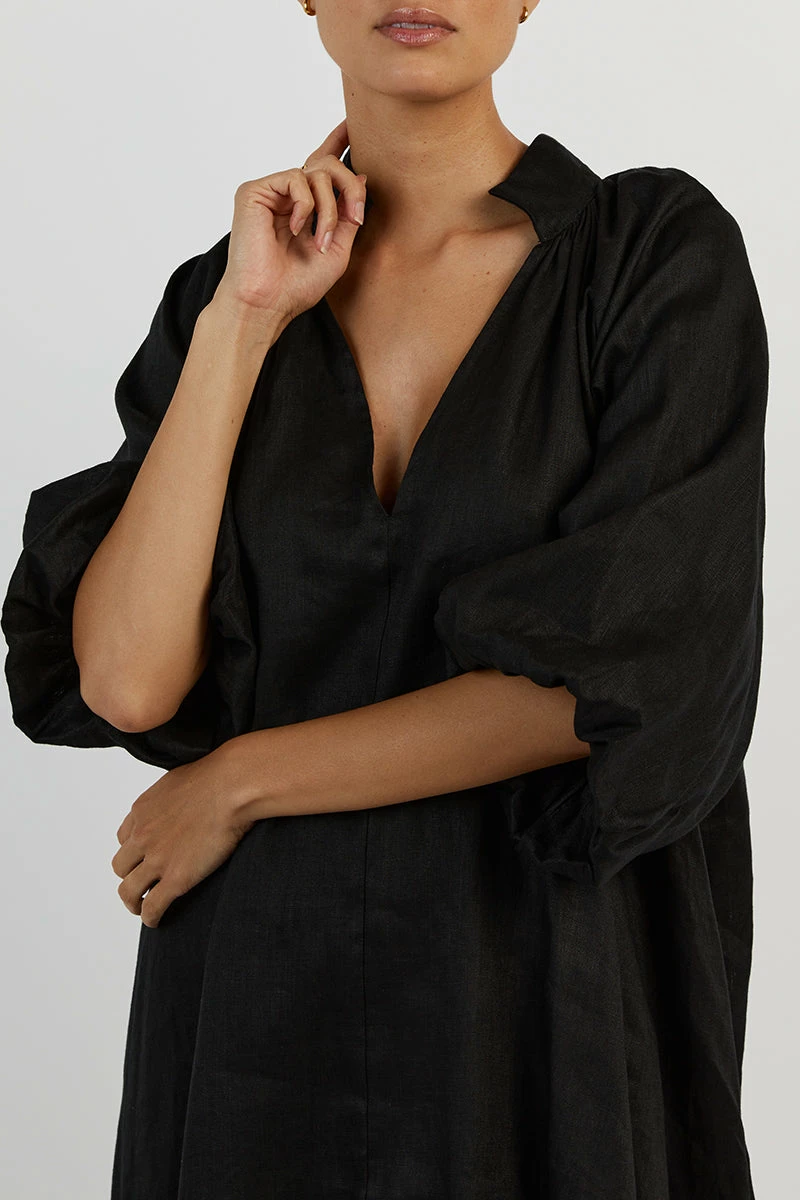 DISSH MATHER BLACK LINEN SMOCK DRESS 5 DISSH MATHER BLACK LINEN SMOCK DRESS - Image 5