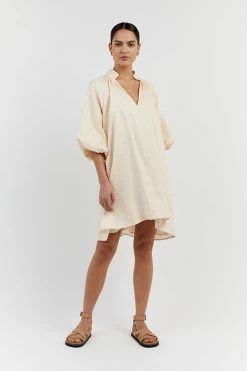 DISSH MATHER BUTTER LINEN SMOCK DRESS -DISSH all-clothing Shop DFS11596BUT.195 11