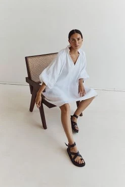 DISSH MATHER WHITE LINEN SMOCK DRESS 11 DISSH MATHER WHITE LINEN SMOCK DRESS -DISSH all-clothing Shop DFS11596WE.100