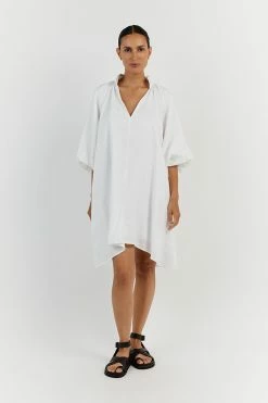 DISSH MATHER WHITE LINEN SMOCK DRESS