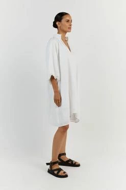 DISSH MATHER WHITE LINEN SMOCK DRESS 8 DISSH MATHER WHITE LINEN SMOCK DRESS -DISSH all-clothing Shop DFS11596WE.100 12