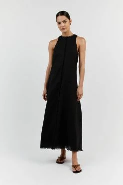 DISSH GEORGIE BLACK LINEN HIGH NECK DRESS