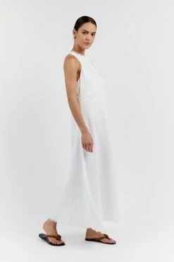 DISSH GEORGIE WHITE LINEN HIGH NECK DRESS 9 DISSH GEORGIE WHITE LINEN HIGH NECK DRESS -DISSH all-clothing Shop DFS11597WE.100 12