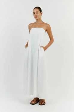 DISSH KARNEY WHITE LINEN STRAPLESS DRESS