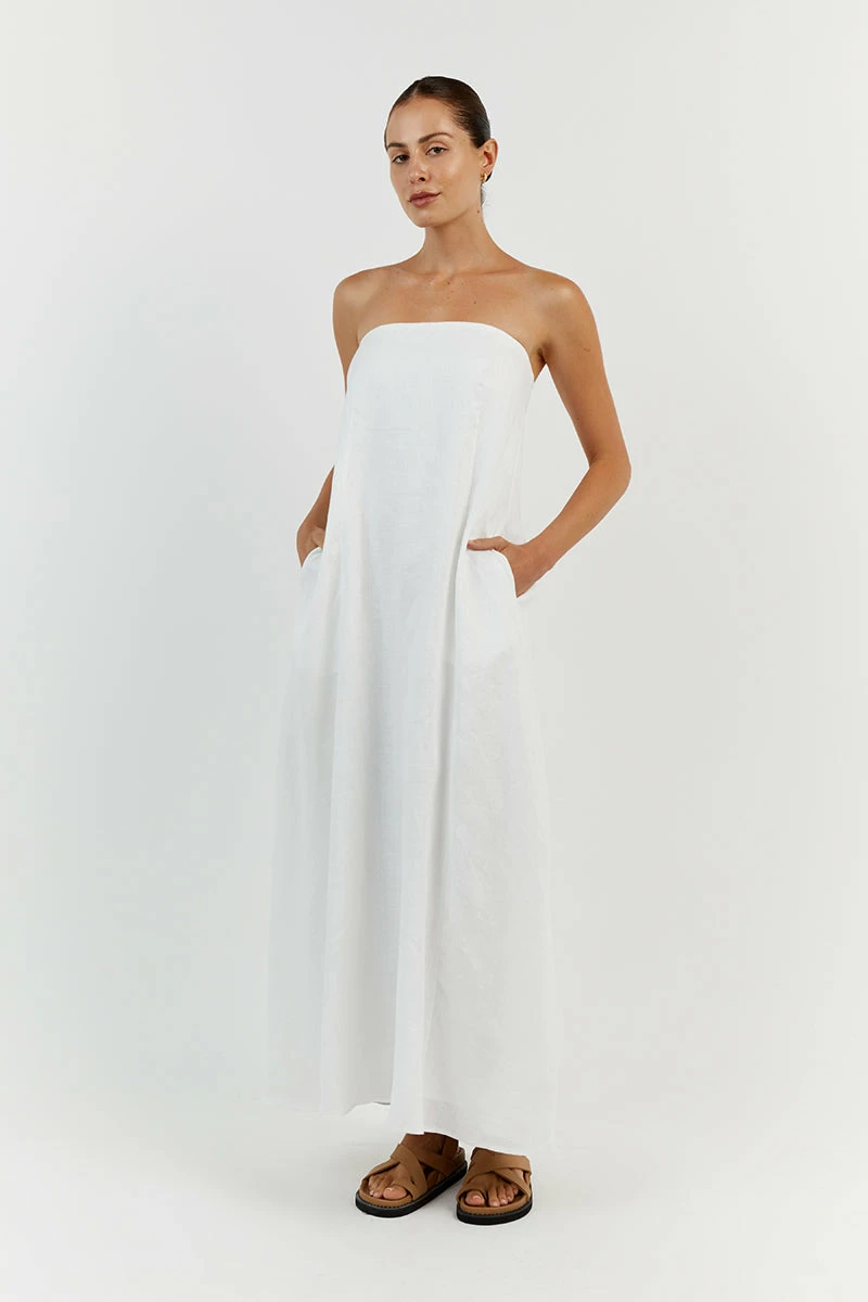 DISSH KARNEY WHITE LINEN STRAPLESS DRESS 1 DISSH KARNEY WHITE LINEN STRAPLESS DRESS