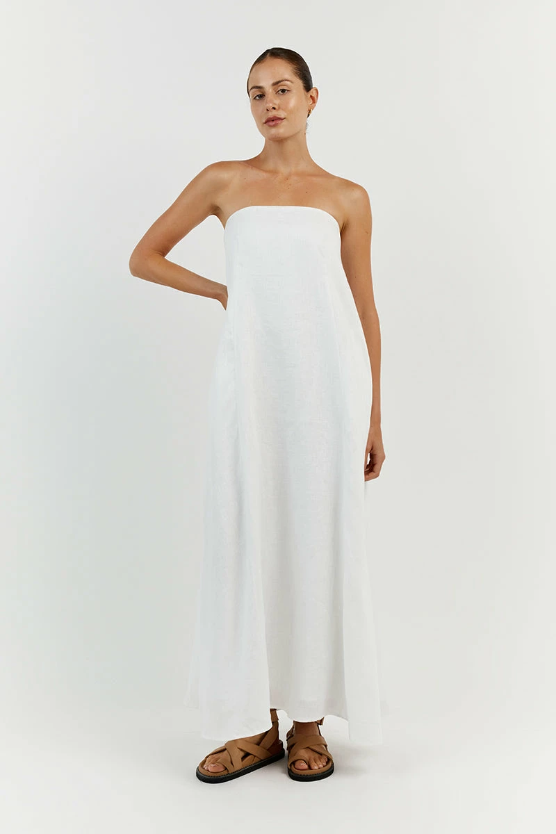 DISSH KARNEY WHITE LINEN STRAPLESS DRESS 2 DISSH KARNEY WHITE LINEN STRAPLESS DRESS - Image 2