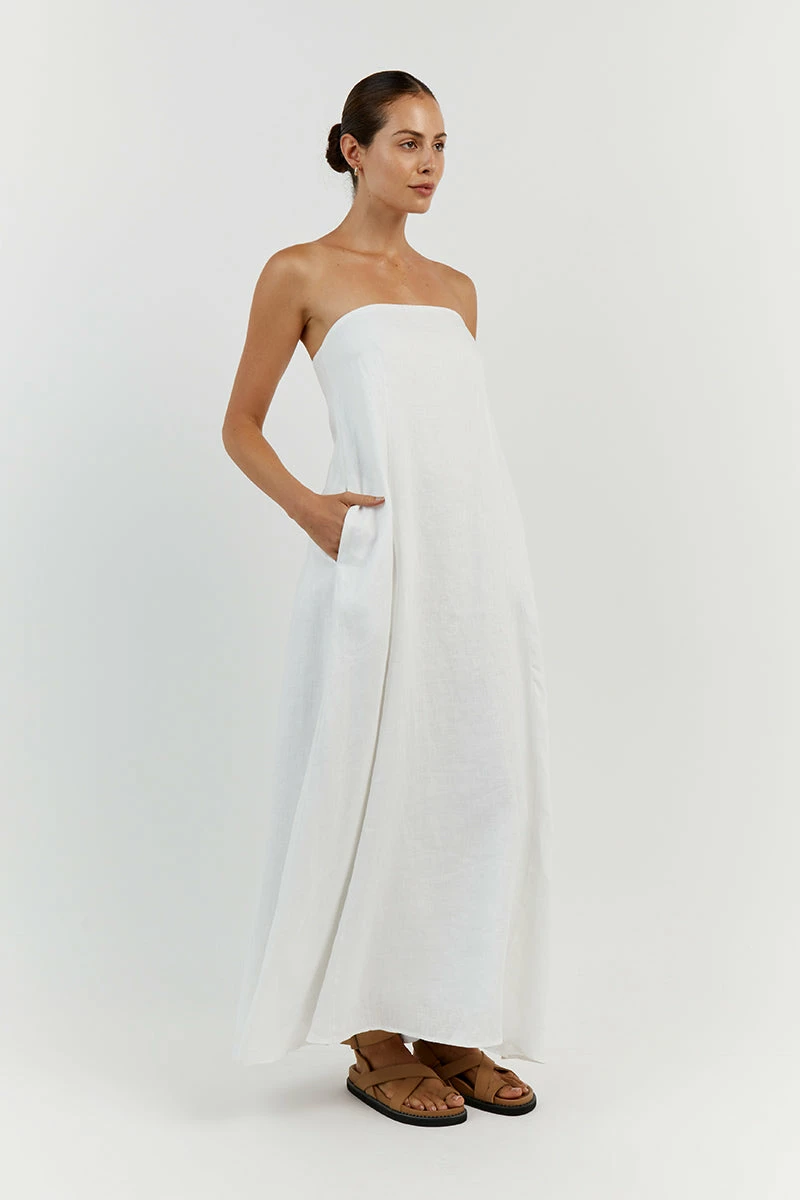 DISSH KARNEY WHITE LINEN STRAPLESS DRESS 3 DISSH KARNEY WHITE LINEN STRAPLESS DRESS - Image 3