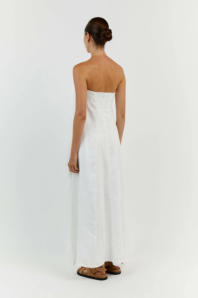 DISSH KARNEY WHITE LINEN STRAPLESS DRESS 4 DISSH KARNEY WHITE LINEN STRAPLESS DRESS - Image 4
