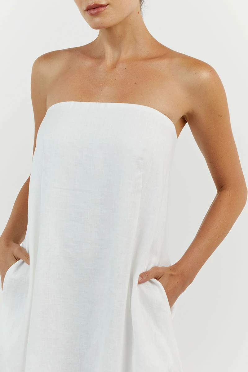 DISSH KARNEY WHITE LINEN STRAPLESS DRESS 5 DISSH KARNEY WHITE LINEN STRAPLESS DRESS - Image 5