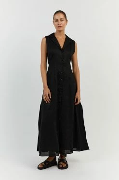 DISSH DREW BLACK LINEN SLEEVELESS DRESS