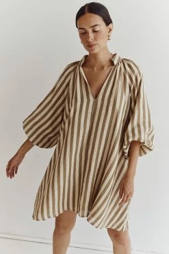 DISSH CLEMENCE MOSS LINEN SMOCK DRESS