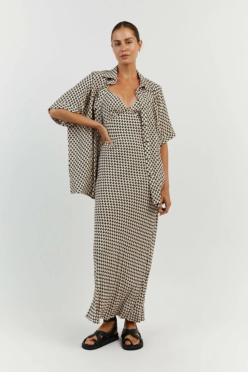 DISSH MAE BLACK/BEIGE VISCOSE MIDI DRESS 2 DISSH MAE BLACK/BEIGE VISCOSE MIDI DRESS - Image 2