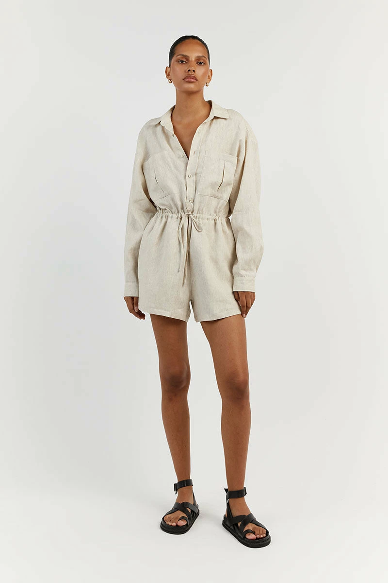 DISSH MAXIE NATURAL LINEN SHIRT ROMPER 1 DISSH MAXIE NATURAL LINEN SHIRT ROMPER