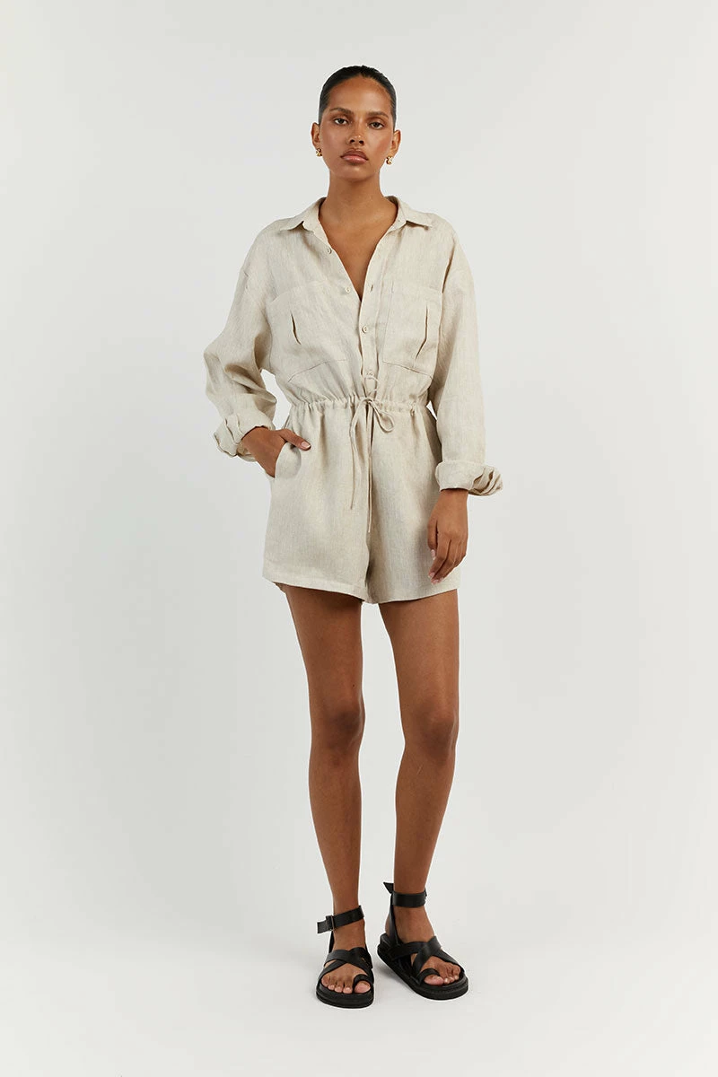 DISSH MAXIE NATURAL LINEN SHIRT ROMPER 2 DISSH MAXIE NATURAL LINEN SHIRT ROMPER - Image 2