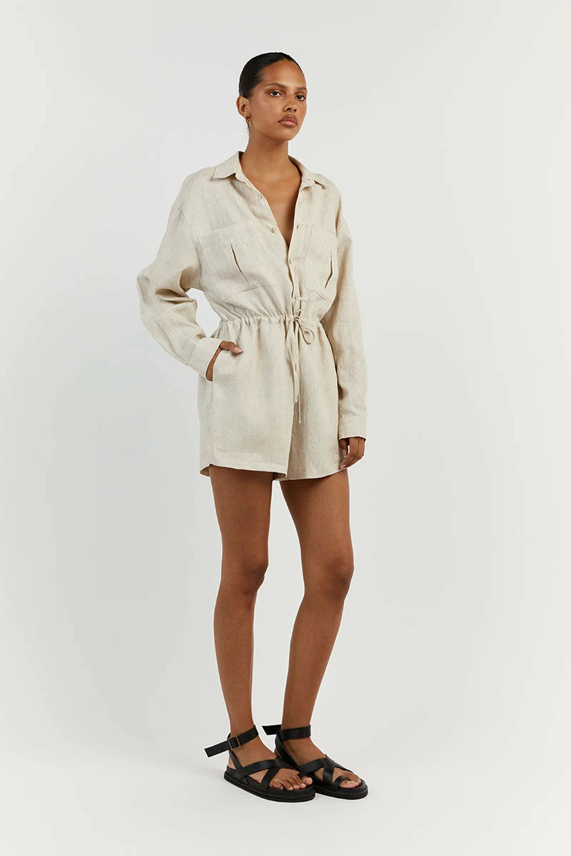 DISSH MAXIE NATURAL LINEN SHIRT ROMPER 3 DISSH MAXIE NATURAL LINEN SHIRT ROMPER - Image 3