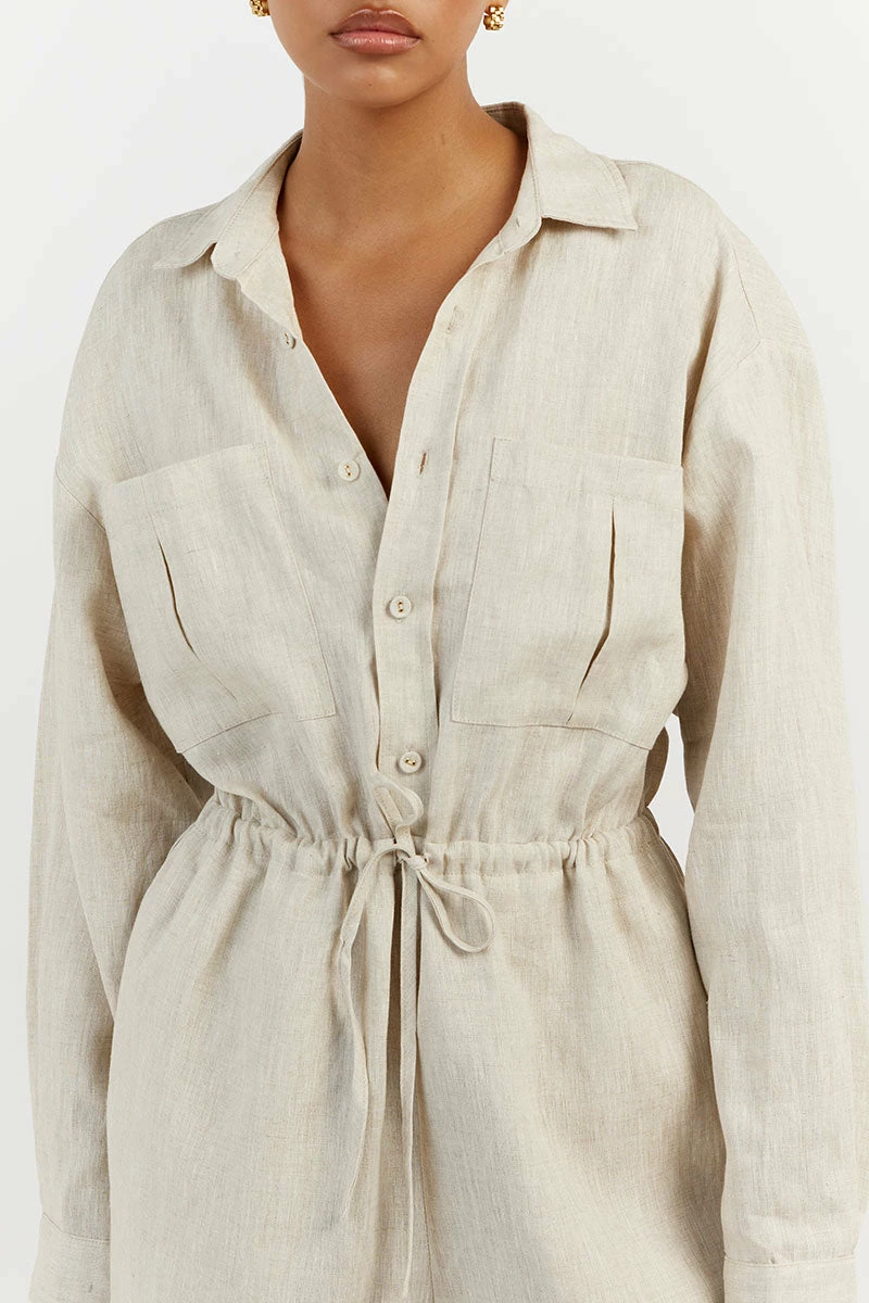 DISSH MAXIE NATURAL LINEN SHIRT ROMPER 5 DISSH MAXIE NATURAL LINEN SHIRT ROMPER - Image 5