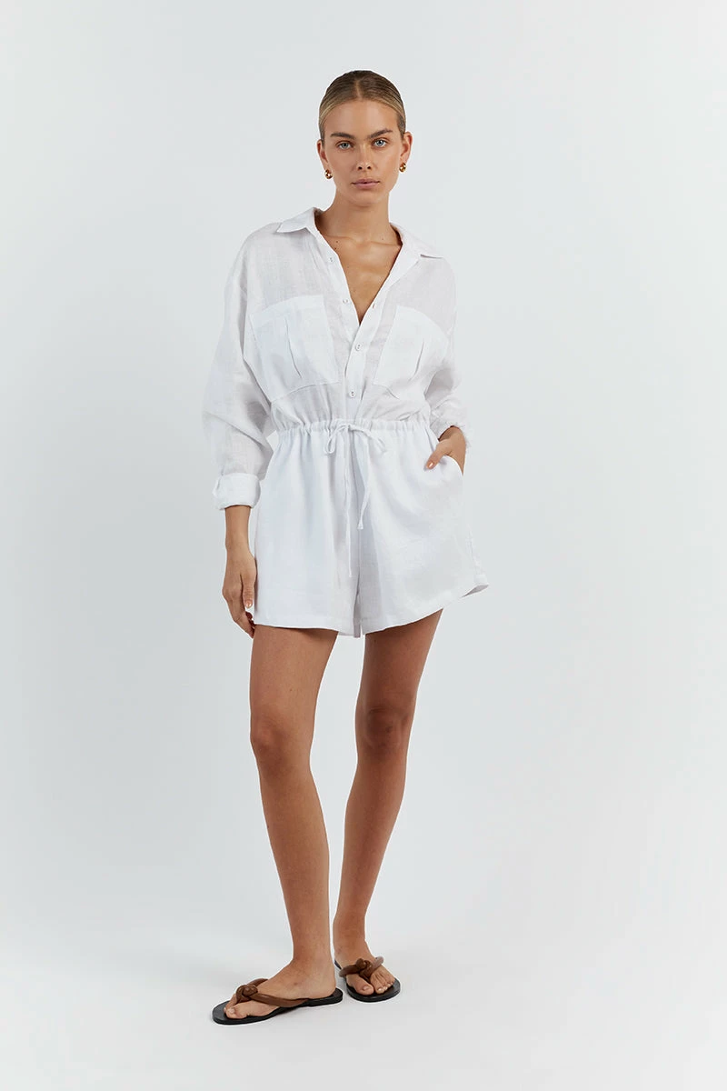 DISSH MAXIE WHITE LINEN SHIRT ROMPER 2 DISSH MAXIE WHITE LINEN SHIRT ROMPER - Image 2