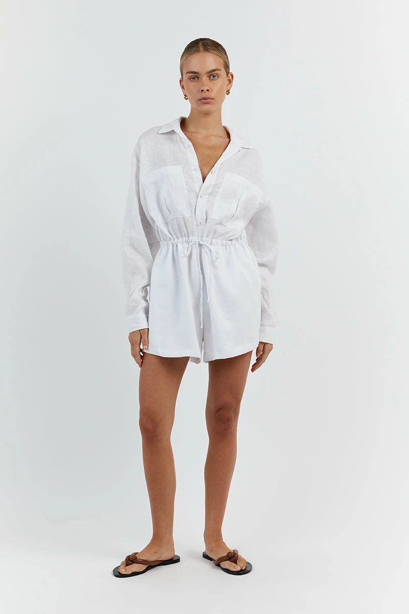 DISSH MAXIE WHITE LINEN SHIRT ROMPER 3 DISSH MAXIE WHITE LINEN SHIRT ROMPER - Image 3