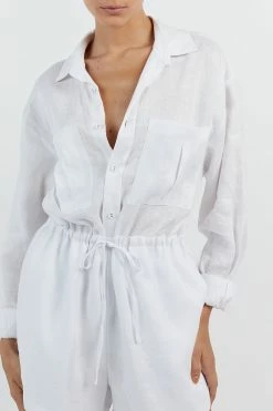 DISSH MAXIE WHITE LINEN SHIRT ROMPER 11 DISSH MAXIE WHITE LINEN SHIRT ROMPER -DISSH all-clothing Shop DFS13003WE.100 14