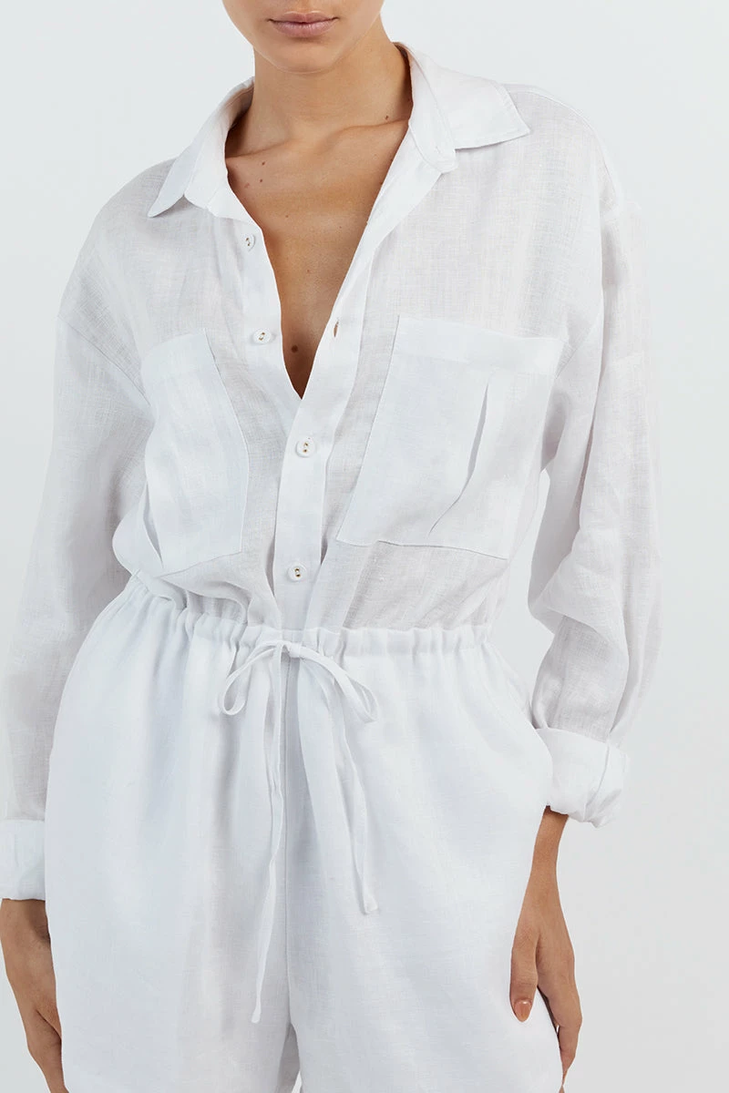 DISSH MAXIE WHITE LINEN SHIRT ROMPER 6 DISSH MAXIE WHITE LINEN SHIRT ROMPER - Image 6