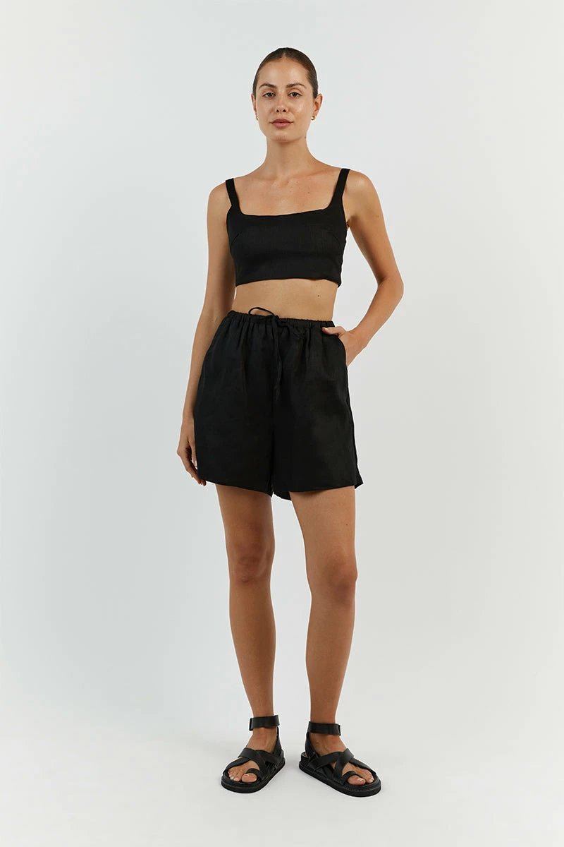 DISSH HAZEL BLACK LINEN JOGGER SHORT 1 DISSH HAZEL BLACK LINEN JOGGER SHORT