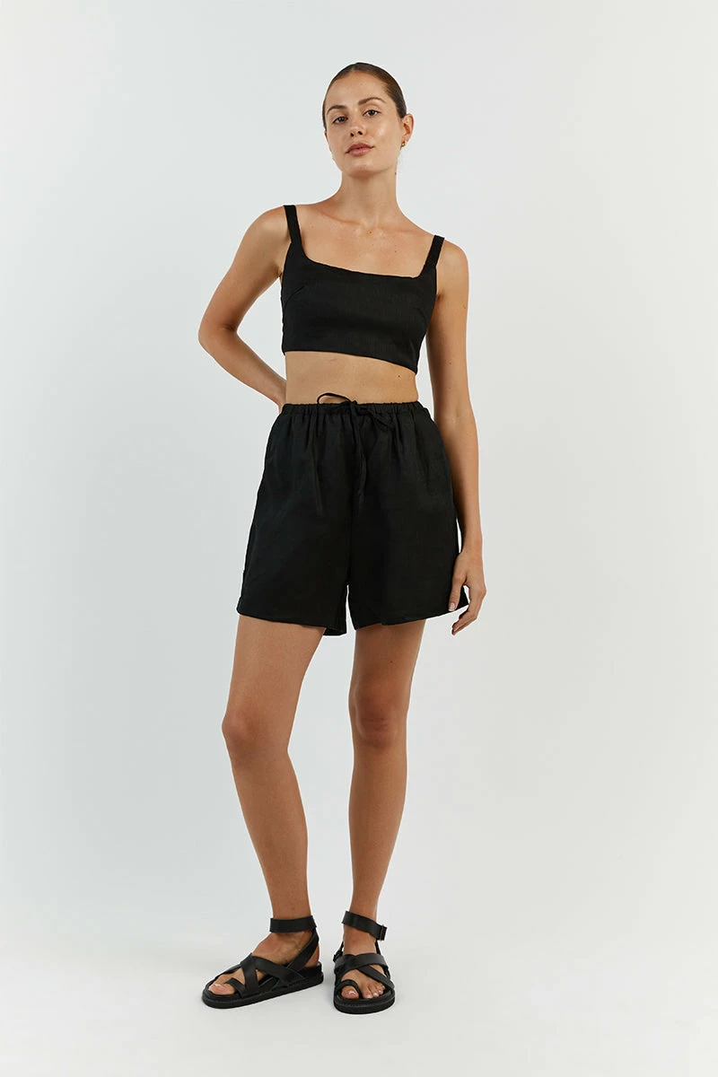 DISSH HAZEL BLACK LINEN JOGGER SHORT 2 DISSH HAZEL BLACK LINEN JOGGER SHORT - Image 2
