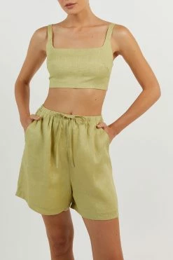 DISSH HAZEL LIME LINEN JOGGER SHORT -DISSH all-clothing Shop DLD07022CHE.525 14 e283a488 88fa 4e8b 9aa2 d86bd0e0f803