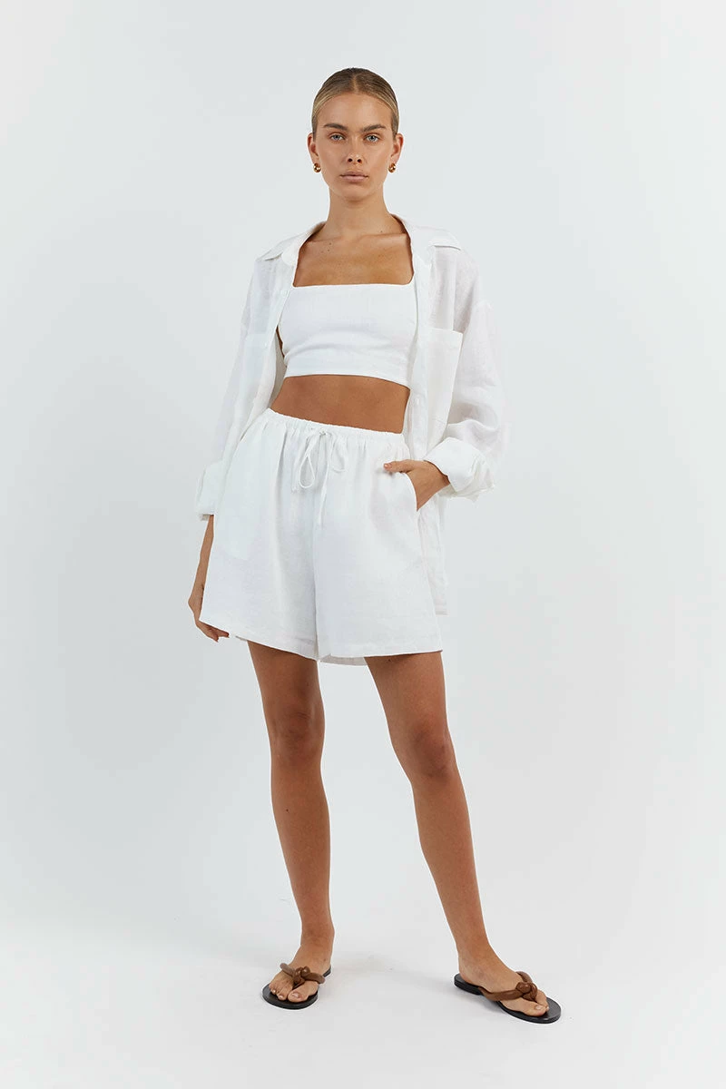 DISSH HAZEL WHITE LINEN JOGGER SHORT 2 DISSH HAZEL WHITE LINEN JOGGER SHORT - Image 2