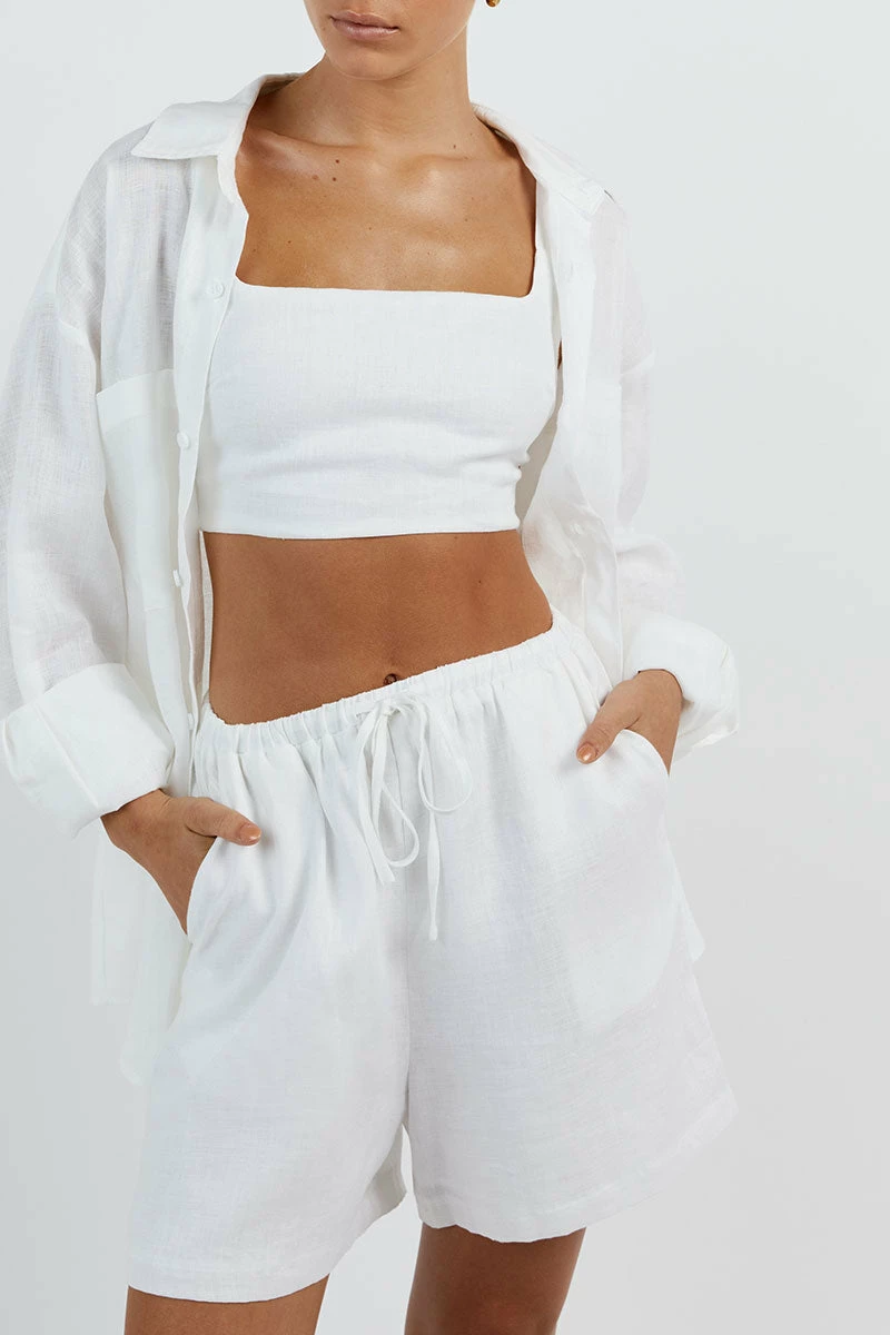 DISSH HAZEL WHITE LINEN JOGGER SHORT 5 DISSH HAZEL WHITE LINEN JOGGER SHORT - Image 5