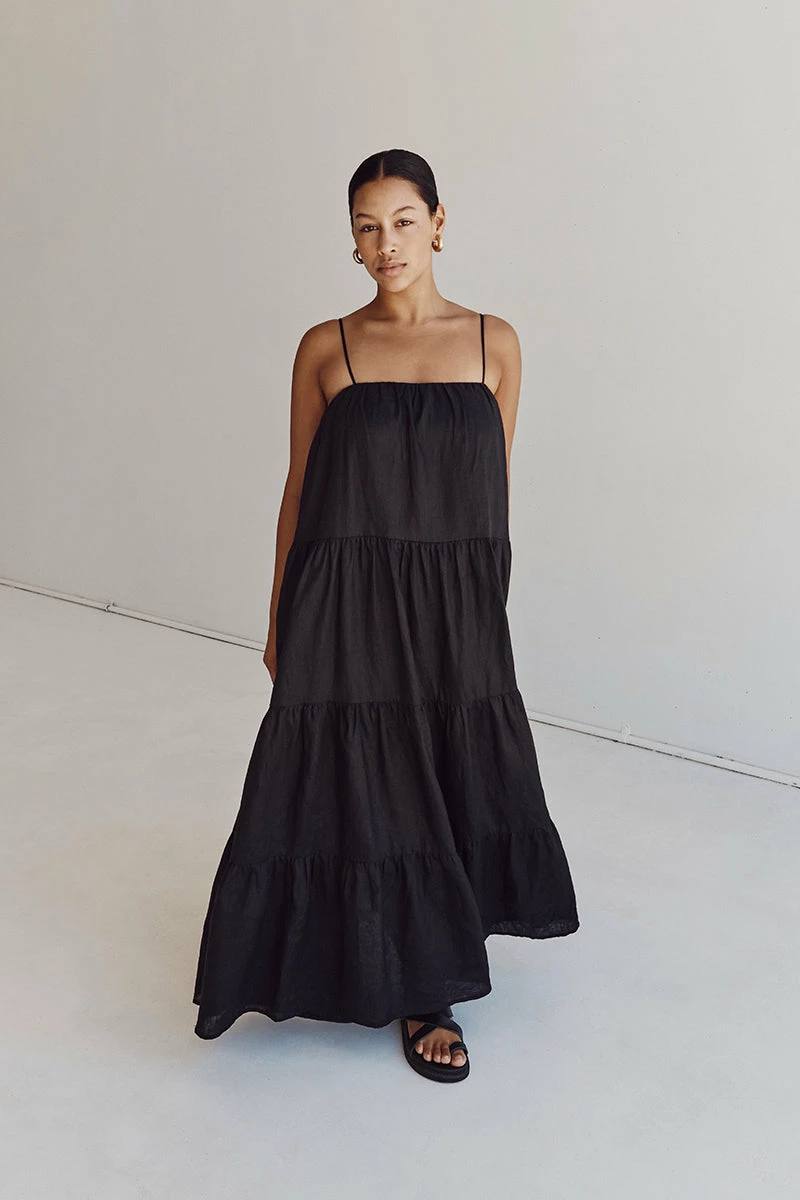 DISSH KINGSLEY BLACK LINEN MIDI DRESS 1 DISSH KINGSLEY BLACK LINEN MIDI DRESS