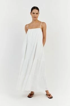 DISSH KINGSLEY WHITE LINEN MIDI DRESS