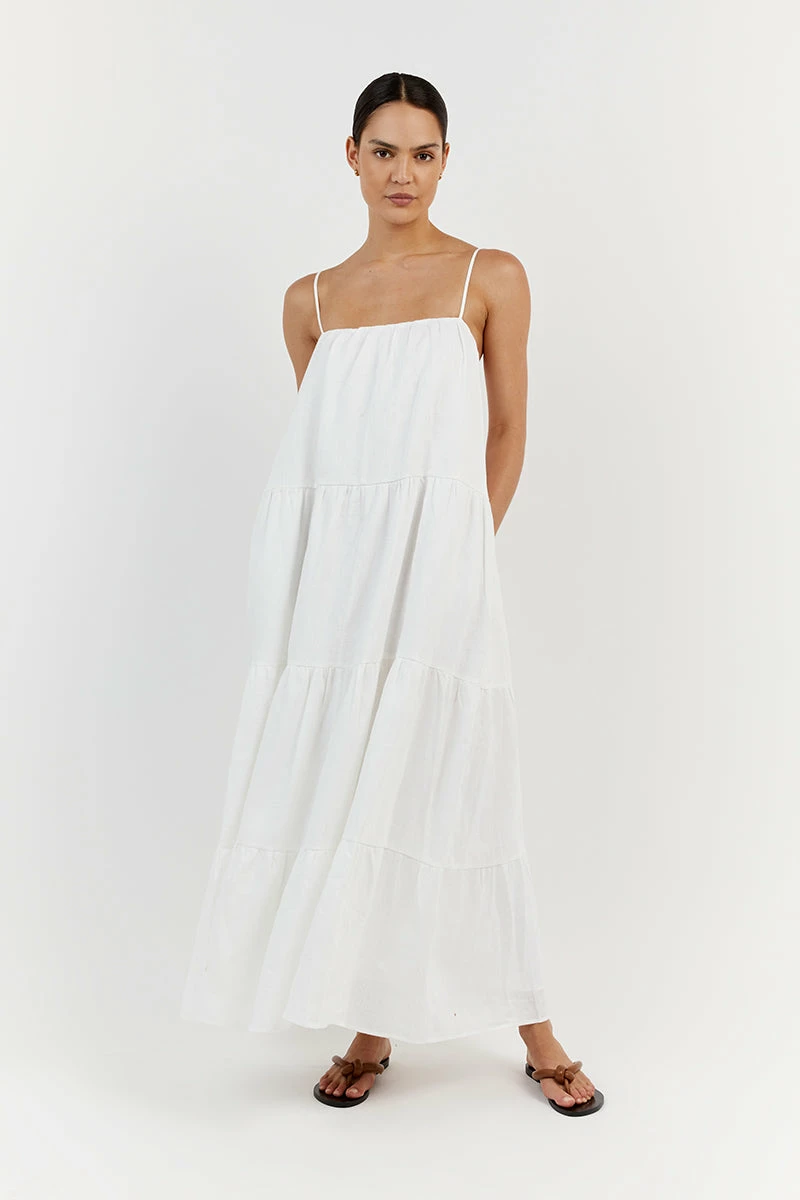 DISSH KINGSLEY WHITE LINEN MIDI DRESS 1 DISSH KINGSLEY WHITE LINEN MIDI DRESS