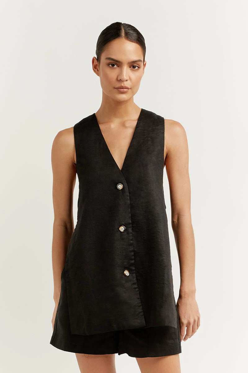 DISSH LOGAN BLACK LINEN LONGLINE TOP 2 DISSH LOGAN BLACK LINEN LONGLINE TOP - Image 2