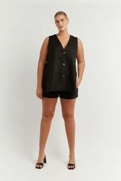 DISSH LOGAN BLACK LINEN LONGLINE TOP 15 DISSH LOGAN BLACK LINEN LONGLINE TOP -DISSH all-clothing Shop DNP02001BK.600 10