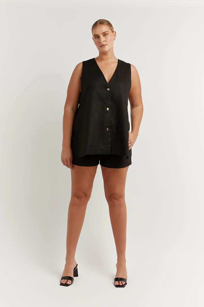 DISSH LOGAN BLACK LINEN LONGLINE TOP 6 DISSH LOGAN BLACK LINEN LONGLINE TOP - Image 6