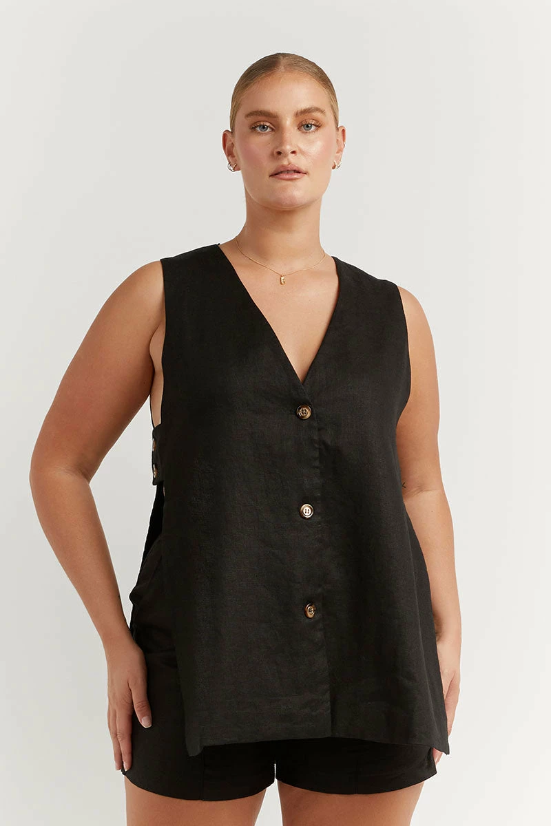 DISSH LOGAN BLACK LINEN LONGLINE TOP 7 DISSH LOGAN BLACK LINEN LONGLINE TOP - Image 7