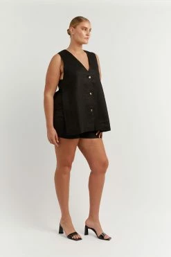 DISSH LOGAN BLACK LINEN LONGLINE TOP 17 DISSH LOGAN BLACK LINEN LONGLINE TOP -DISSH all-clothing Shop DNP02001BK.600 12
