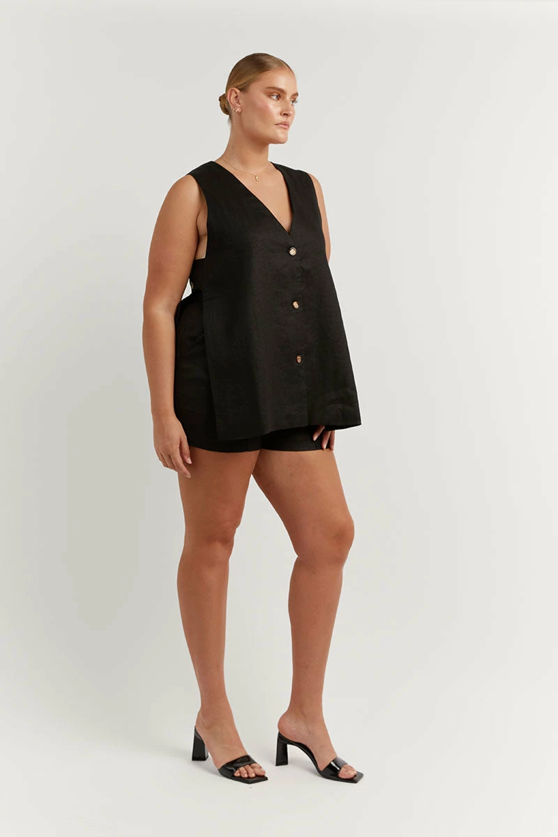 DISSH LOGAN BLACK LINEN LONGLINE TOP 8 DISSH LOGAN BLACK LINEN LONGLINE TOP - Image 8