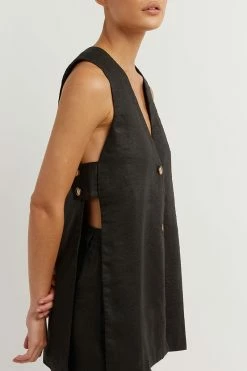 DISSH LOGAN BLACK LINEN LONGLINE TOP 14 DISSH LOGAN BLACK LINEN LONGLINE TOP -DISSH all-clothing Shop DNP02001BK.600 4