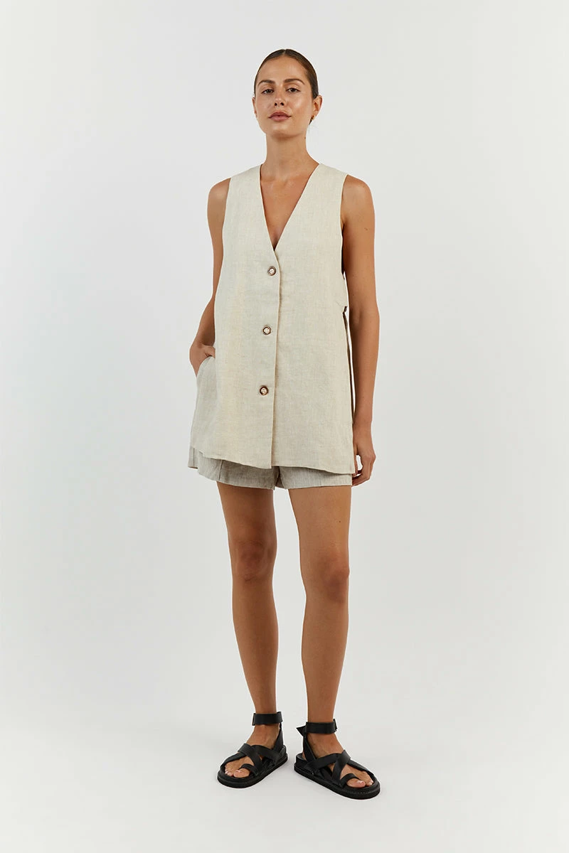 DISSH LOGAN NATURAL LINEN LONG LINE TOP 1 DISSH LOGAN NATURAL LINEN LONG LINE TOP