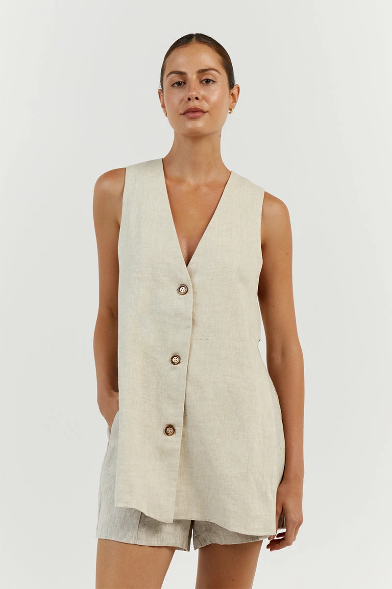 DISSH LOGAN NATURAL LINEN LONG LINE TOP 2 DISSH LOGAN NATURAL LINEN LONG LINE TOP - Image 2